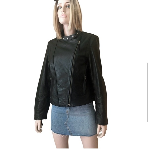 FMC Leather Biker Motorcycle Moto Jacket Removable liner Fringe Zippers  Studded - Picture 3 of 15